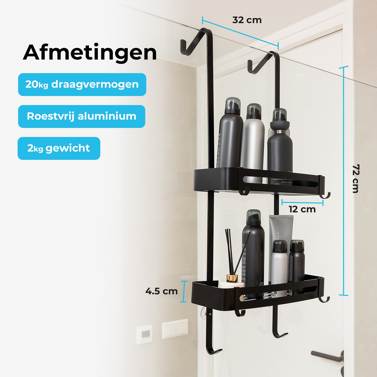 Hangend Doucherek 2 laags - Aluminium 32 cm